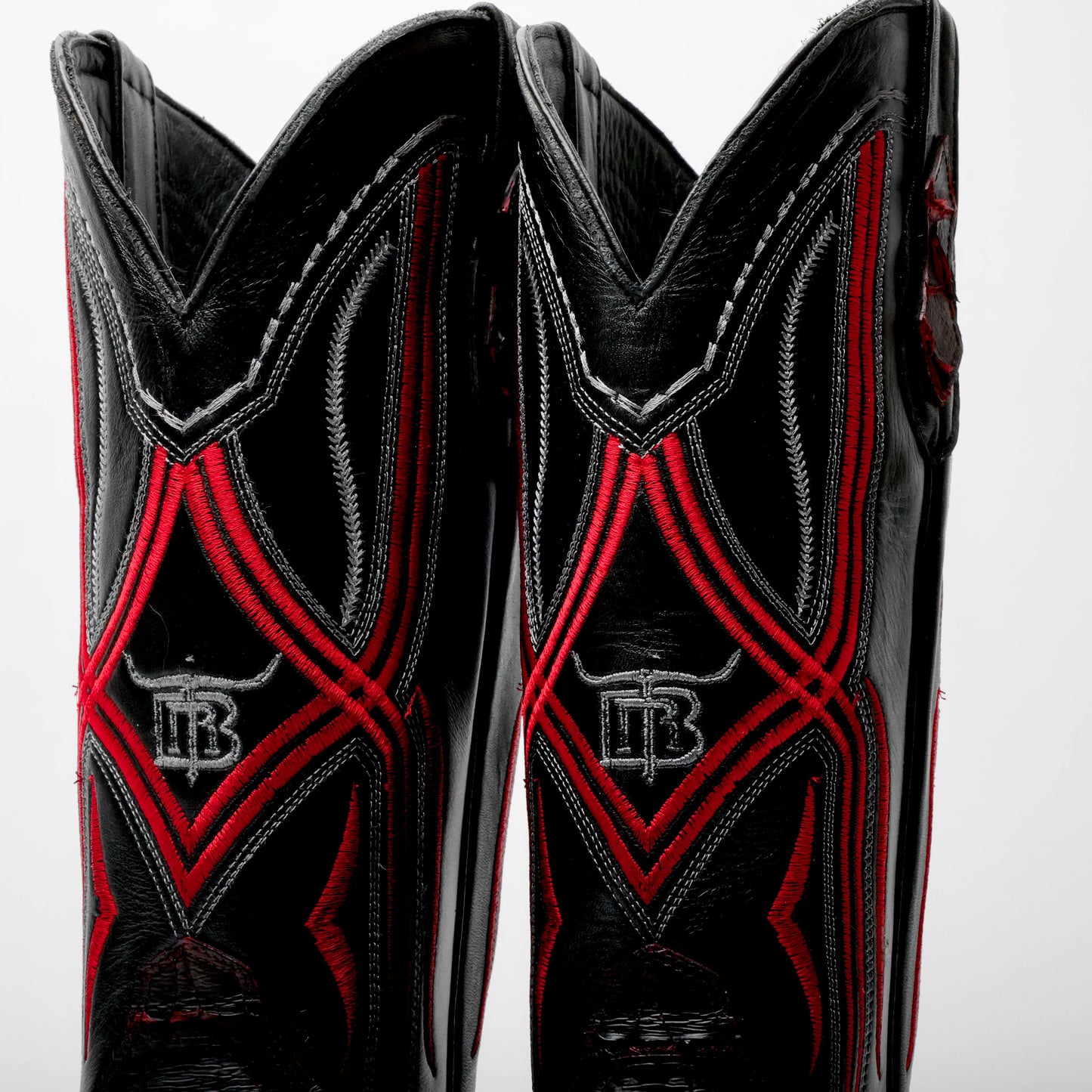 Black/Red Python Leather Boots-Square Head