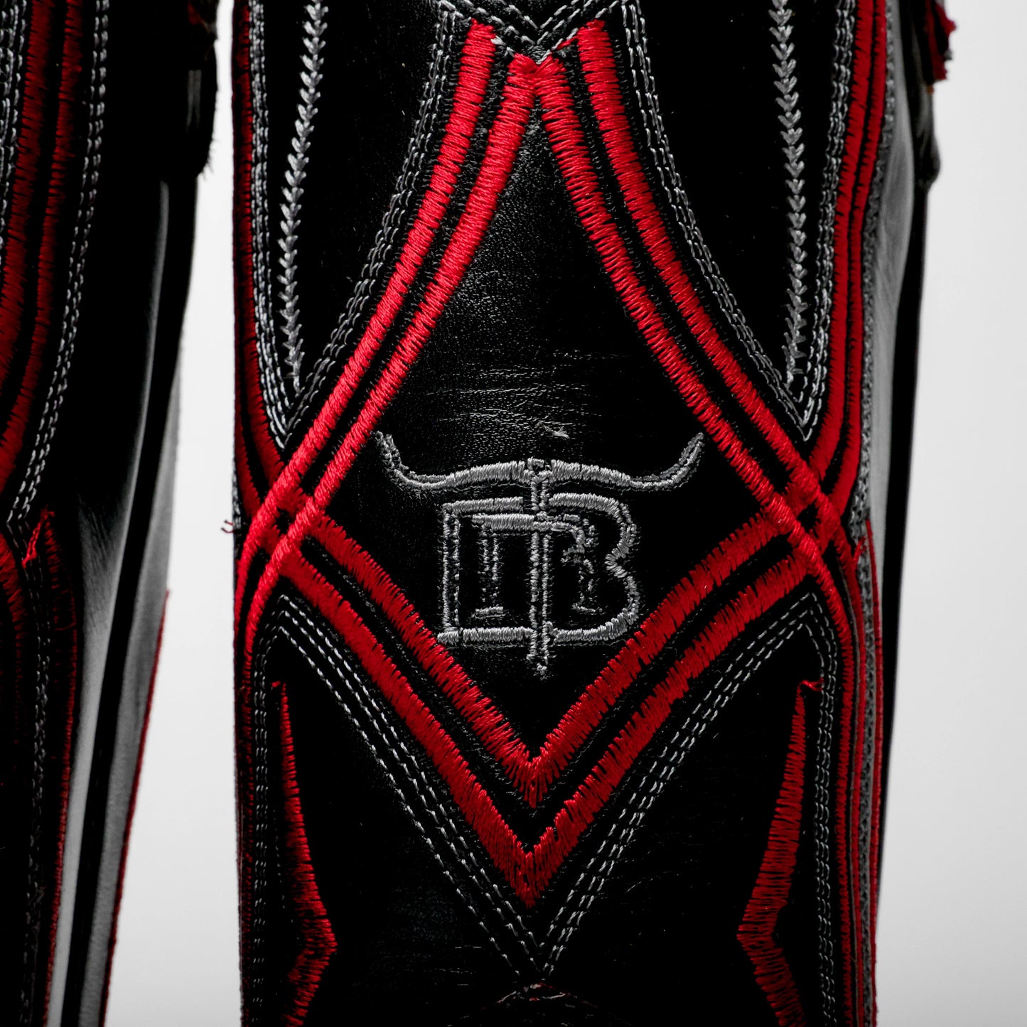 Black/Red Python Leather Boots-Square Head