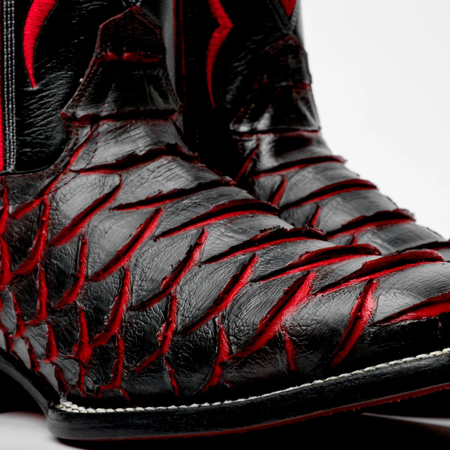 Black/Red Python Leather Boots-Square Head