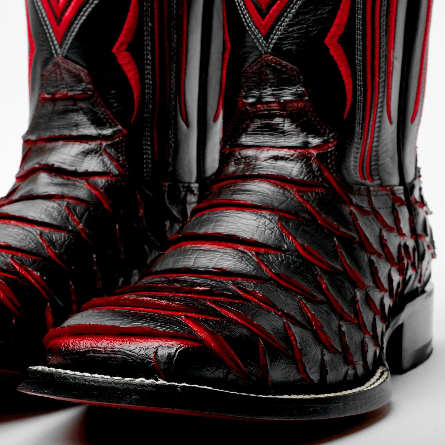Black/Red Python Leather Boots-Square Head