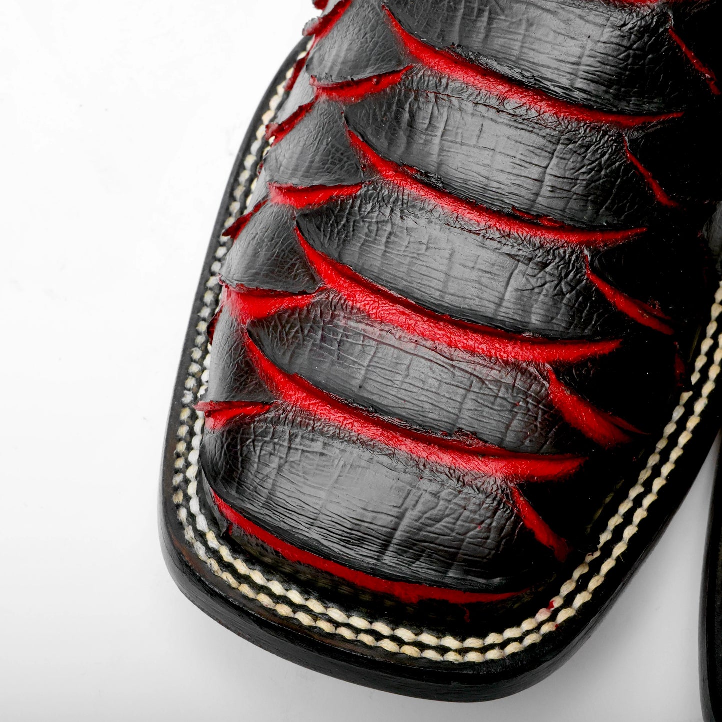 Black/Red Python Leather Boots-Square Head