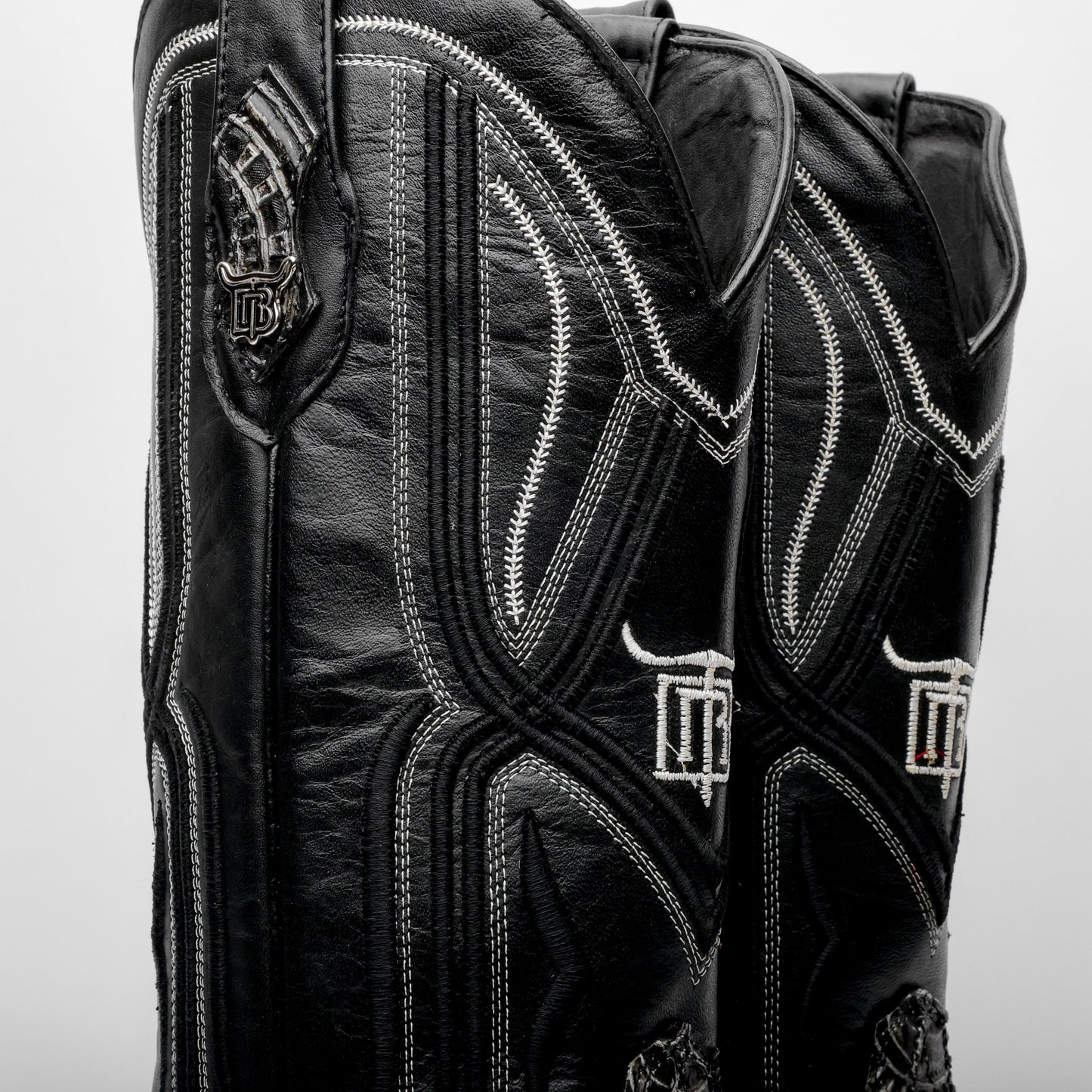 “Ace Of Spades” Grey/Black Leather Boots - Square Toe