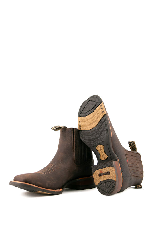 Men’s Handcrafted Square Toe Botin – Leather Short Cowboy Boot With Lightweight Rubber Sole