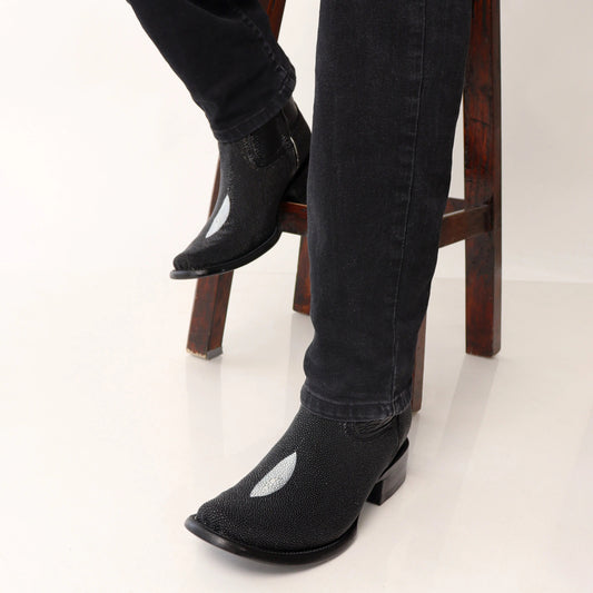 Men's Dress Boots In Genuine Stingray Leather Black