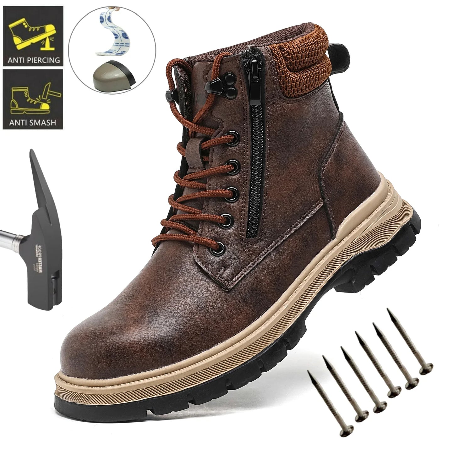 Men Water Resistant Brown Hiking Safety Work Boots