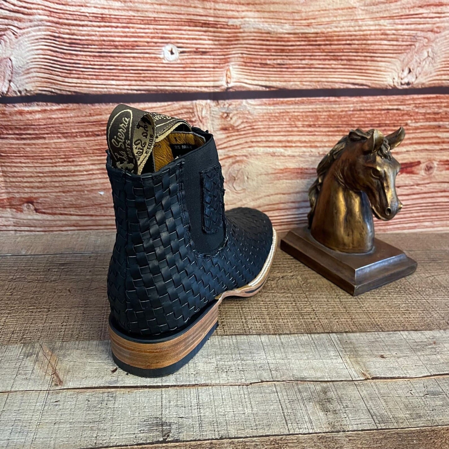 Hand-Woven Leather Botin