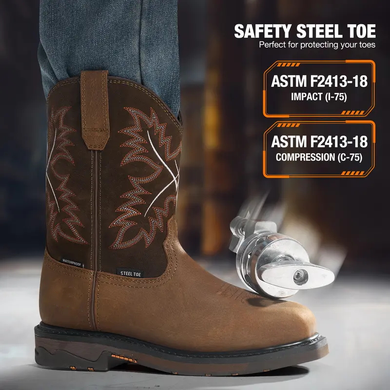 Western Cowboy Non Slip Work Boots - Square Toe