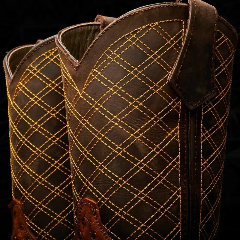 Cognac Ostrich Leather Boots With 3D Lightweight Sole - Composite Toe