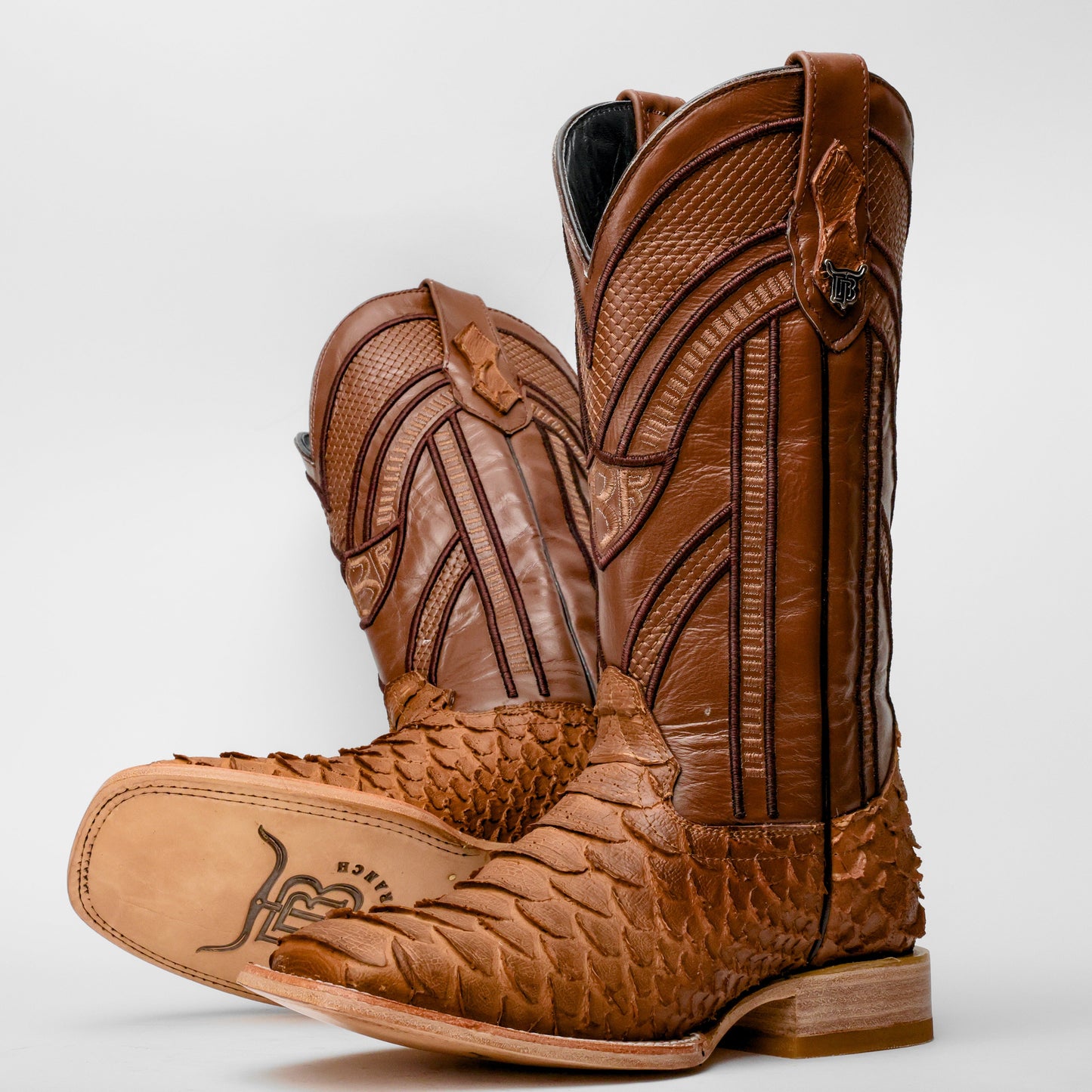 Matte Tan Jumbo Python Leather Boots - Square Toe