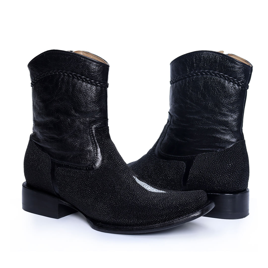 Men's Dress Boots In Genuine Stingray Leather Black