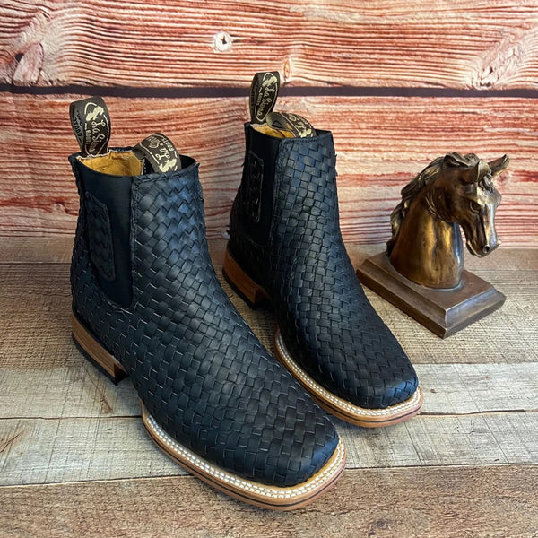 Hand-Woven Leather Botin