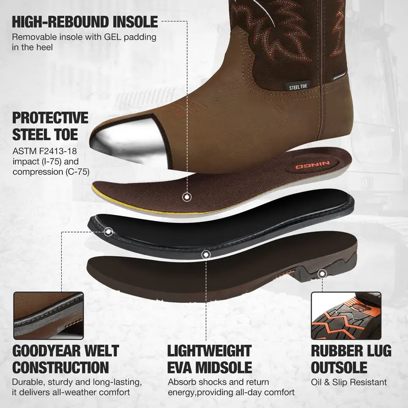 Western Cowboy Non Slip Work Boots - Square Toe