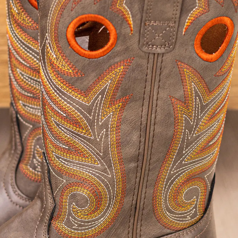 Men's Cowboy Boots Western-Style Classic Embroidered Chunky Heel Flat-Toe Mid-Calf Boot