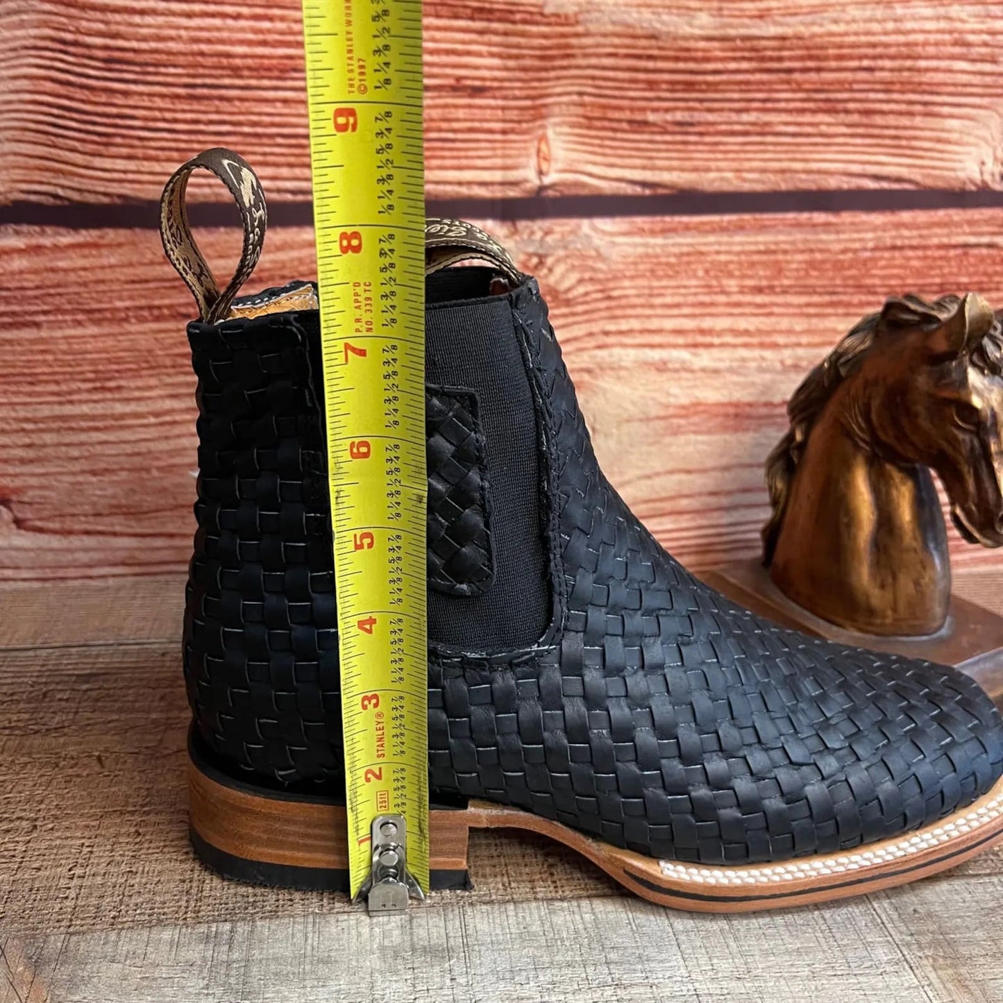 Hand-Woven Leather Botin