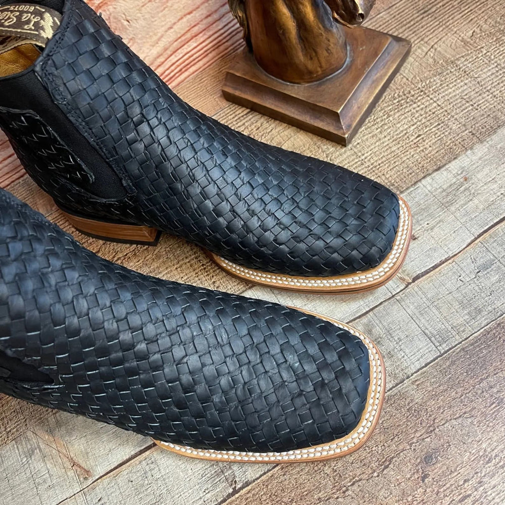 Hand-Woven Leather Botin