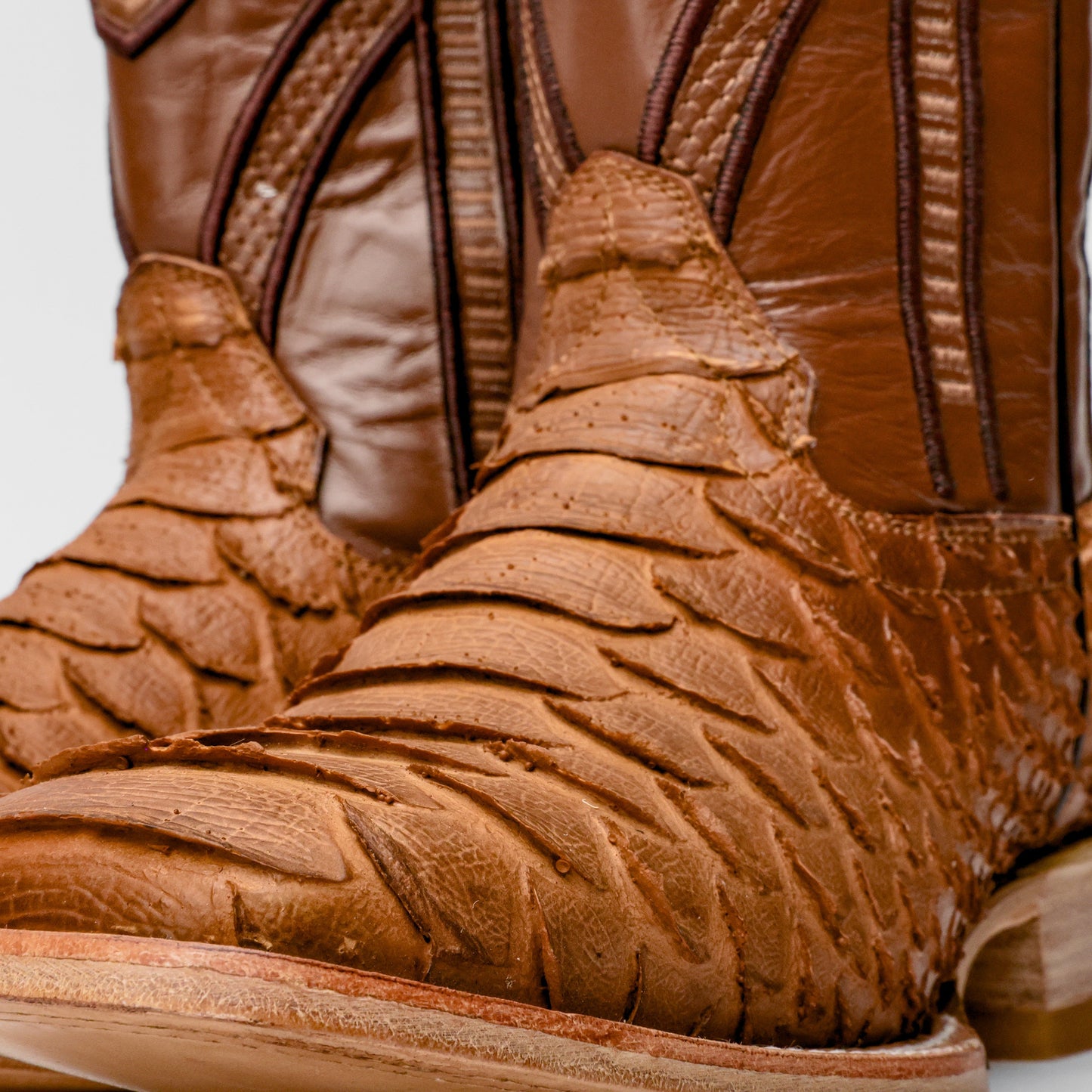 Matte Tan Jumbo Python Leather Boots - Square Toe