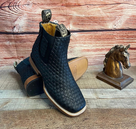 Hand-Woven Leather Botin