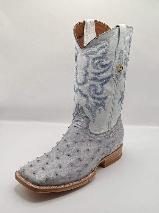 Western Mens Exotic White Burned Ostrich Cowboy Boots
