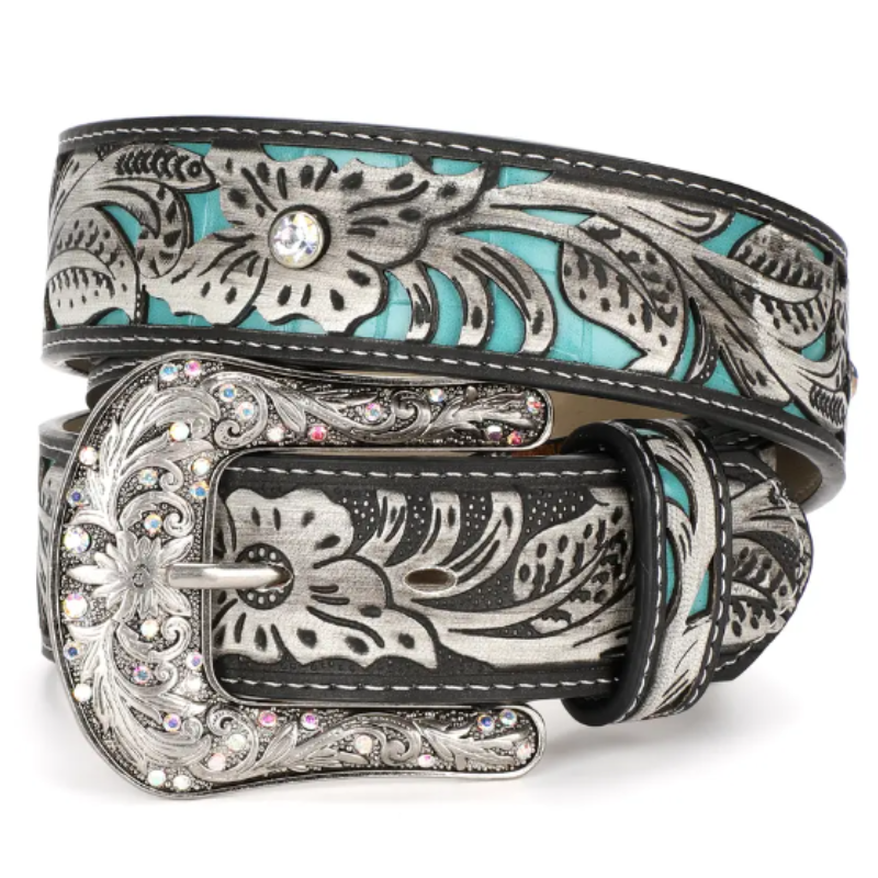 Embossed Crystal Leather Belt