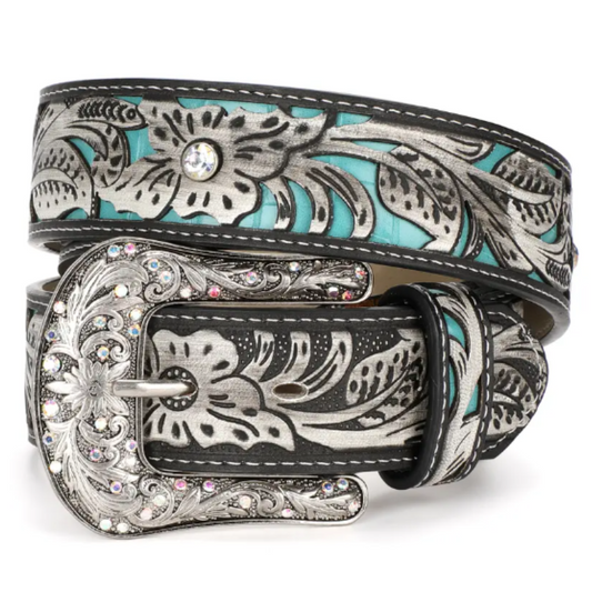 Embossed Crystal Leather Belt