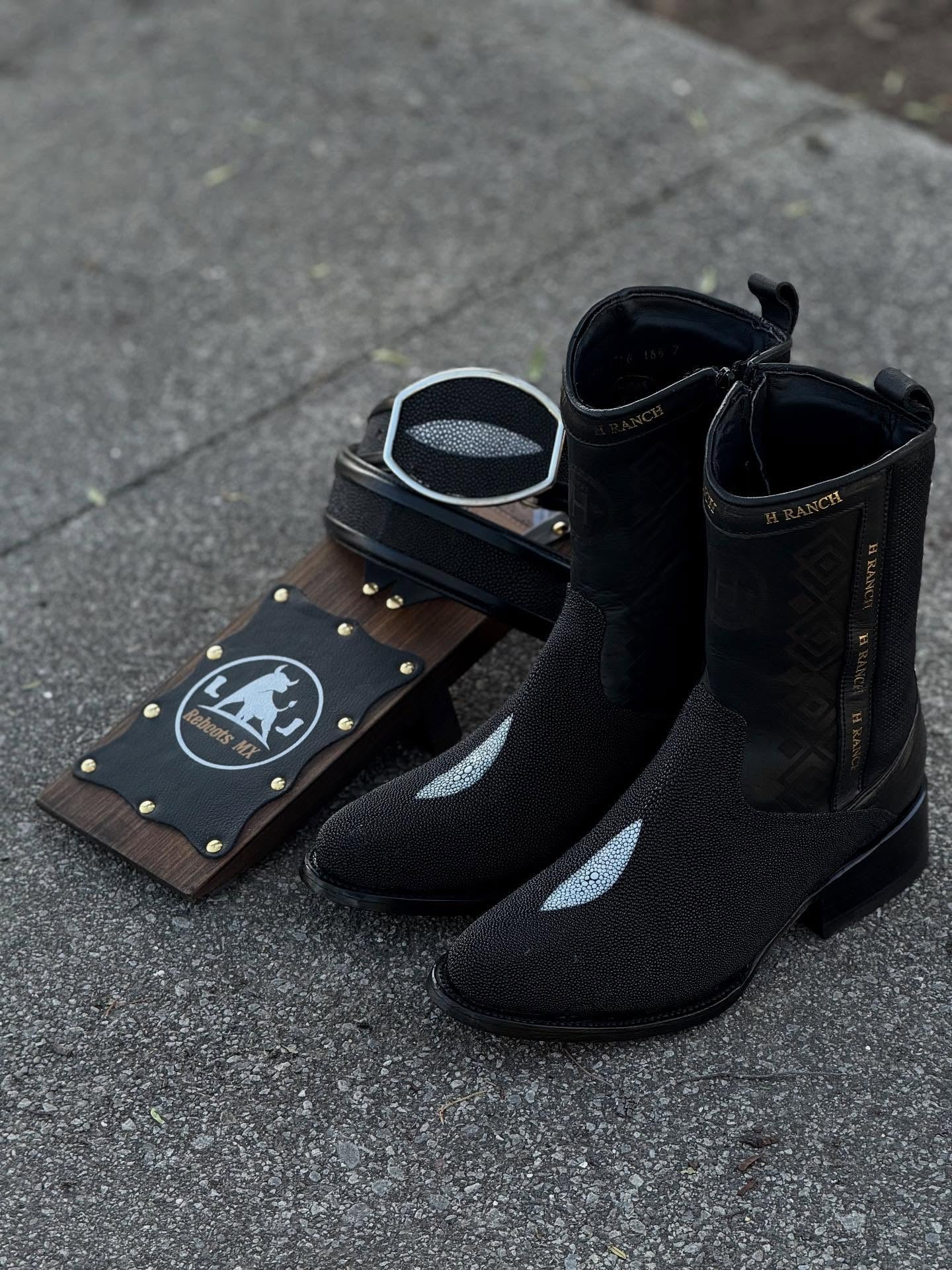 Men's Dress Boots In Genuine Stingray Leather Black