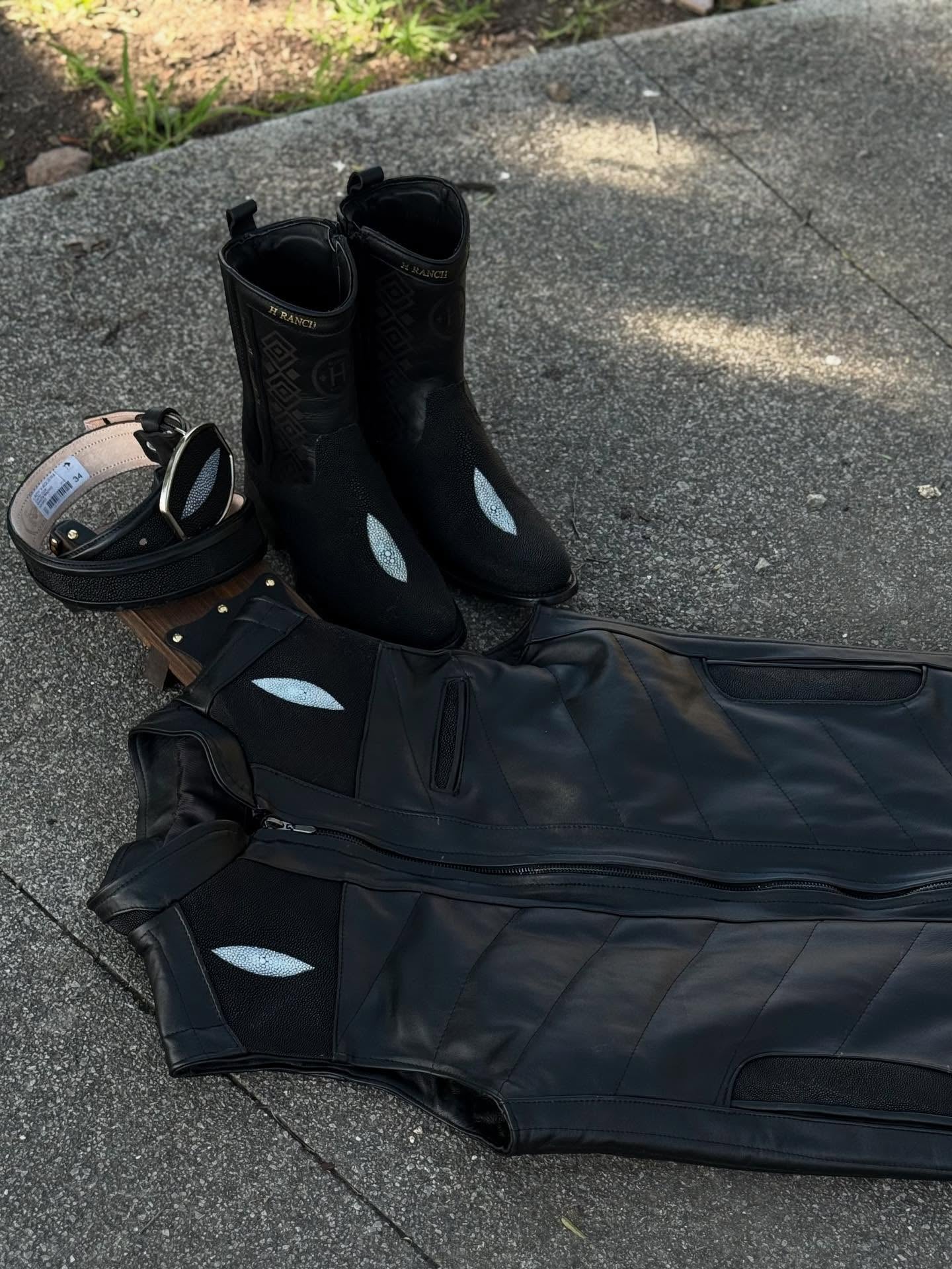 Men's Dress Boots In Genuine Stingray Leather Black