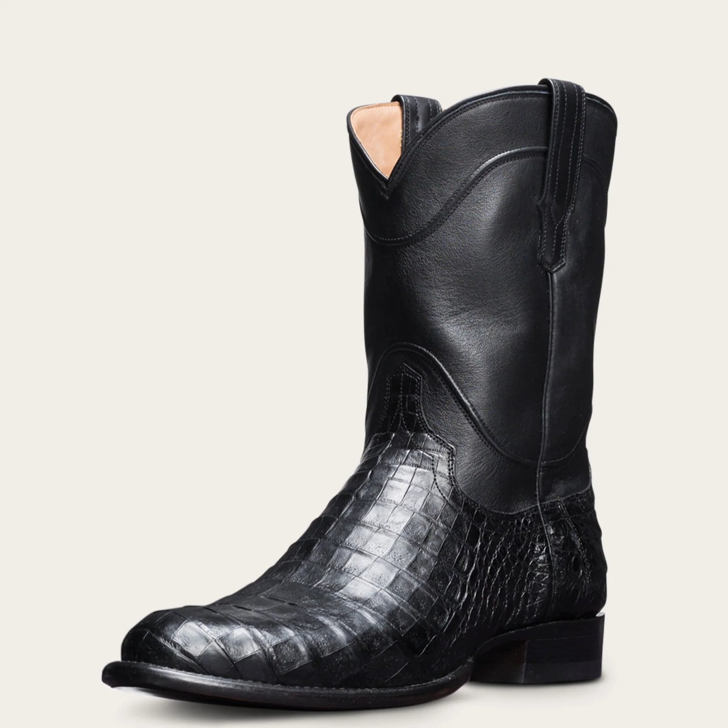 Black Leather Remington Slip On Zipper Western Cowboy Boots