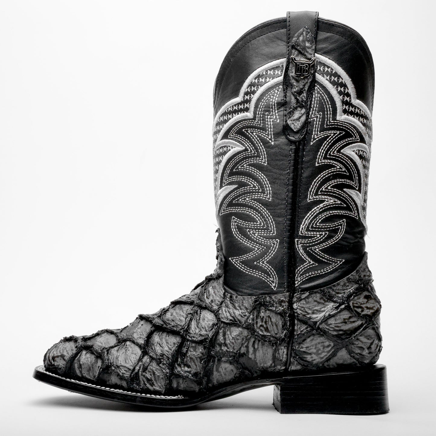 Grey Jumbo Pirarucu Leather Boots - Square Toe