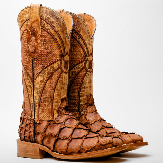 Tan Genuine Pirarucu Boots - Square Toe