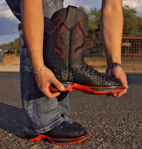 Black Caiman Neck Leather Boots With 3D Lightweight Sole - Composite Toe