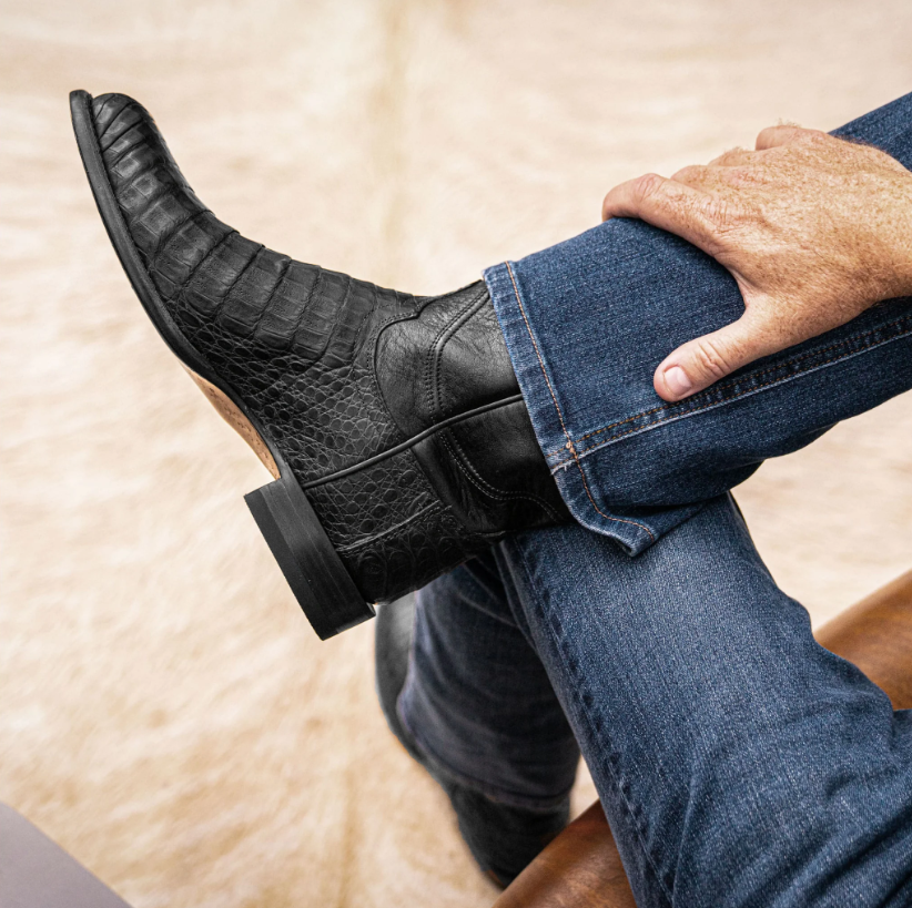 Black Leather Remington Slip On Zipper Western Cowboy Boots
