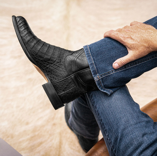Black Leather Remington Slip On Zipper Western Cowboy Boots