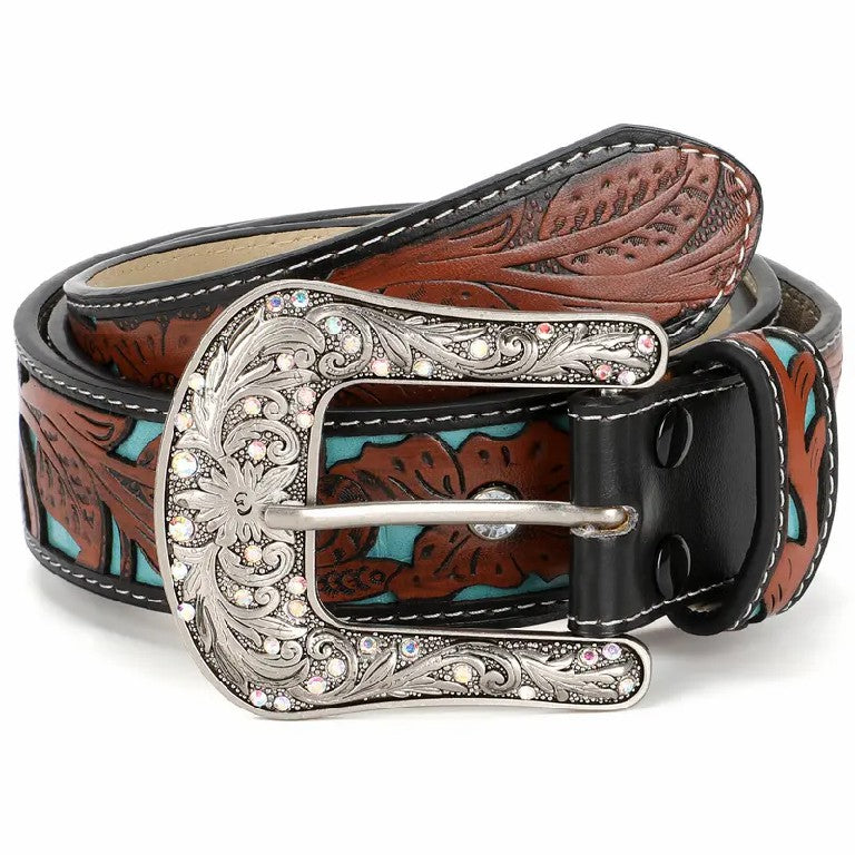 Embossed Crystal Leather Belt