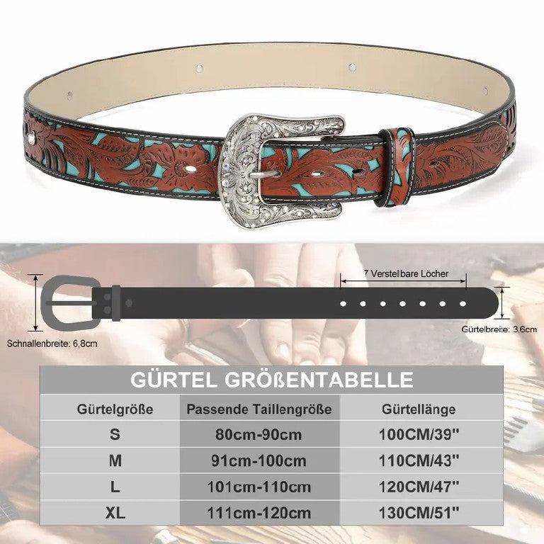 Embossed Crystal Leather Belt