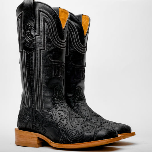 “Ace Of Spades” Black Leather Boots - Square Toe