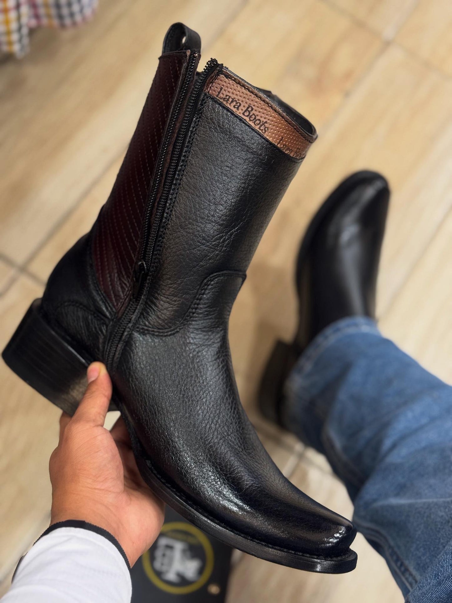 MEN'S DUBAI TOE MARCO Black Leather Zip Boots